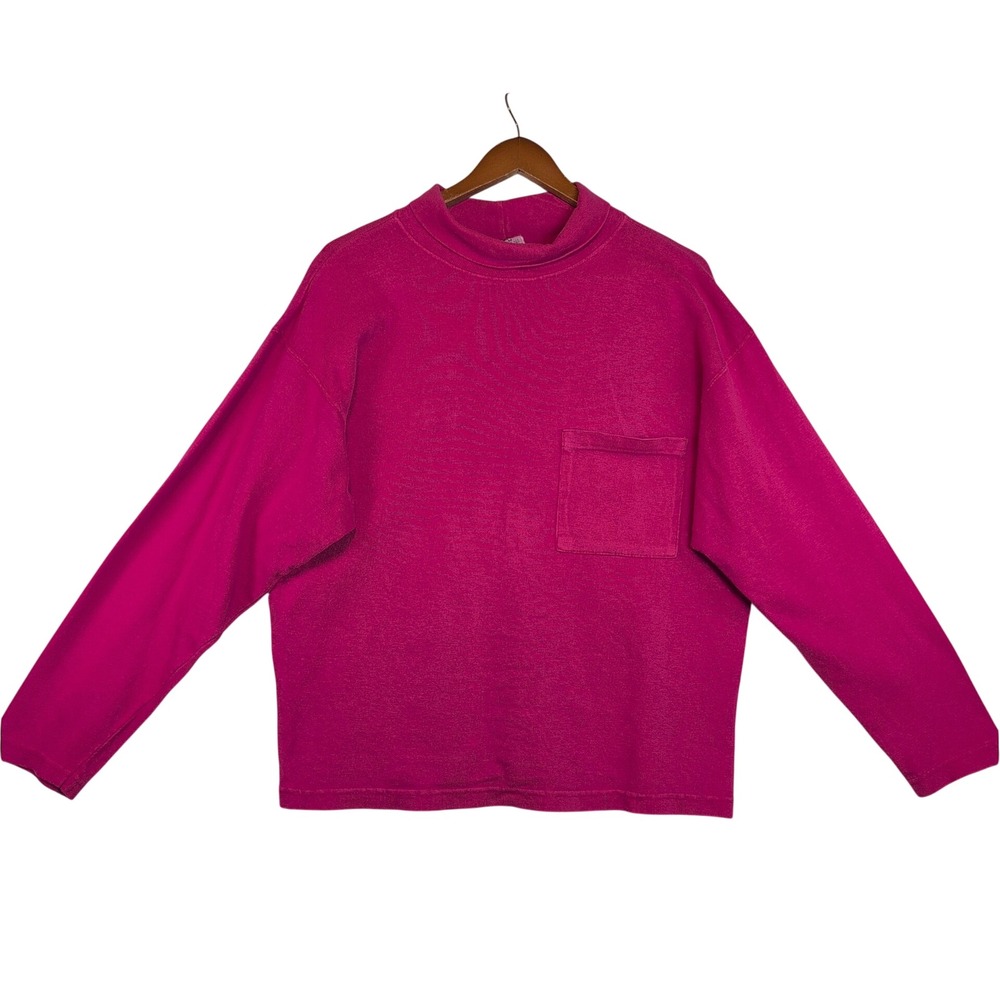 Vintage Gap Magenta Pink Mock Neck Sweatshirt Made in USA Cotton Pocket Mens M